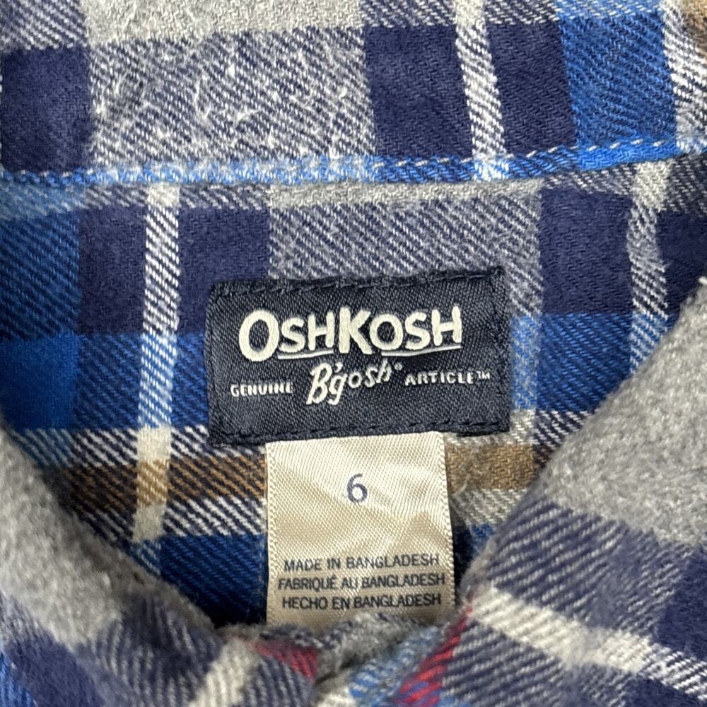 OshKosh B'gosh Kids Boys Plaid Long Sleeve Button Up Blue Flannel Shirt Size 6 - Picture 2 of 7